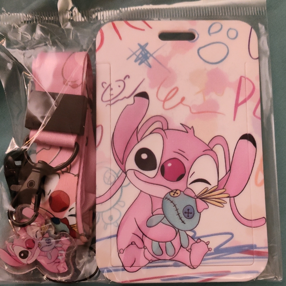 Pink Cartoon Character Lanyard and Badge Holder